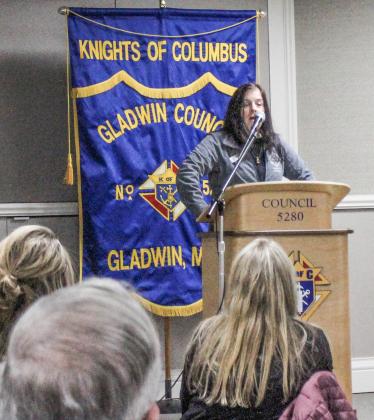 Gladwin County Commissioner Karen Moore spoke about the new group, the Gladwin County Community Builders, at the Legislative Breakfast held at the Knights of Columbus Hall on January 12.